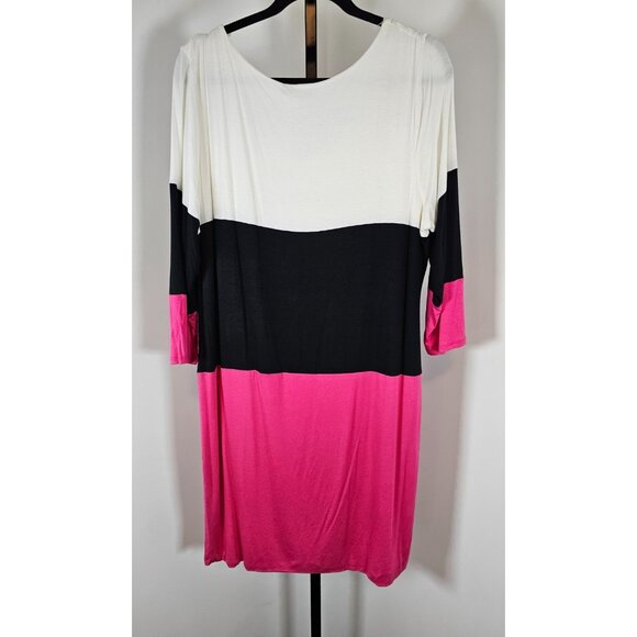 Soprano Plus Color Blocked 3/4 Sleeve Dress - Pink and Black - SZ 3XL - Picture 2 of 6